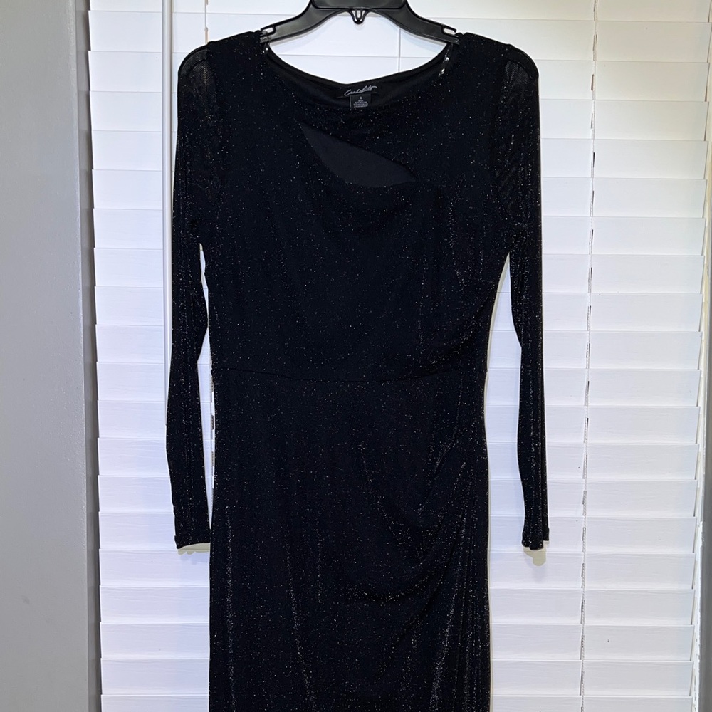 Connected Apparel Black Shimmer Long Sleeve Dress